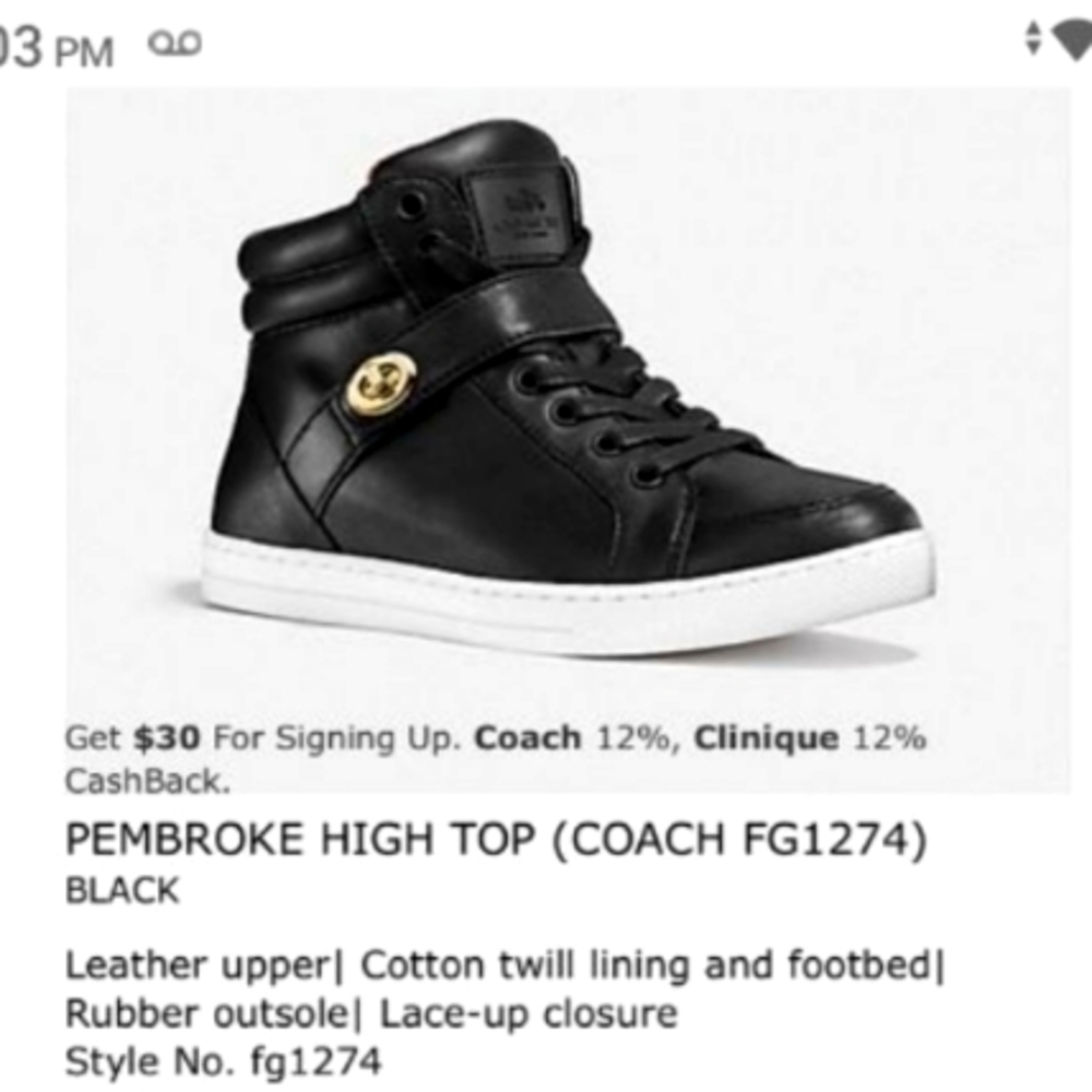 WOMENS "COACH" "PEWBROKE" BLACK LEATHER HIGH TOPS    SIZE 8 1/2